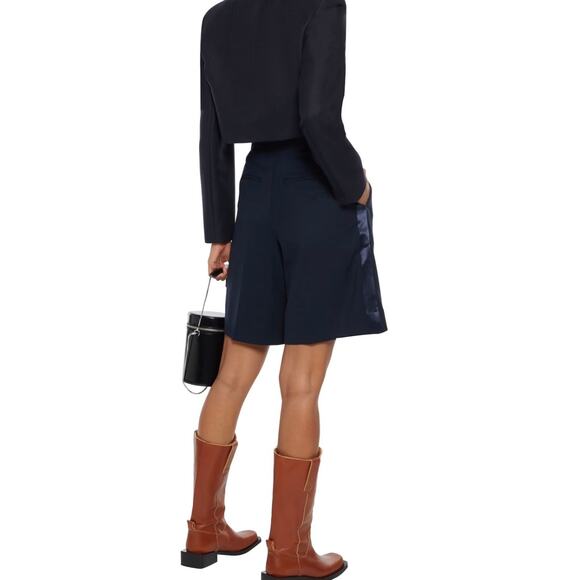 RAG & BONE Luca Navy Blue Pleated Satin-trimmer Twill Shorts Sz 10 - Picture 2 of 11